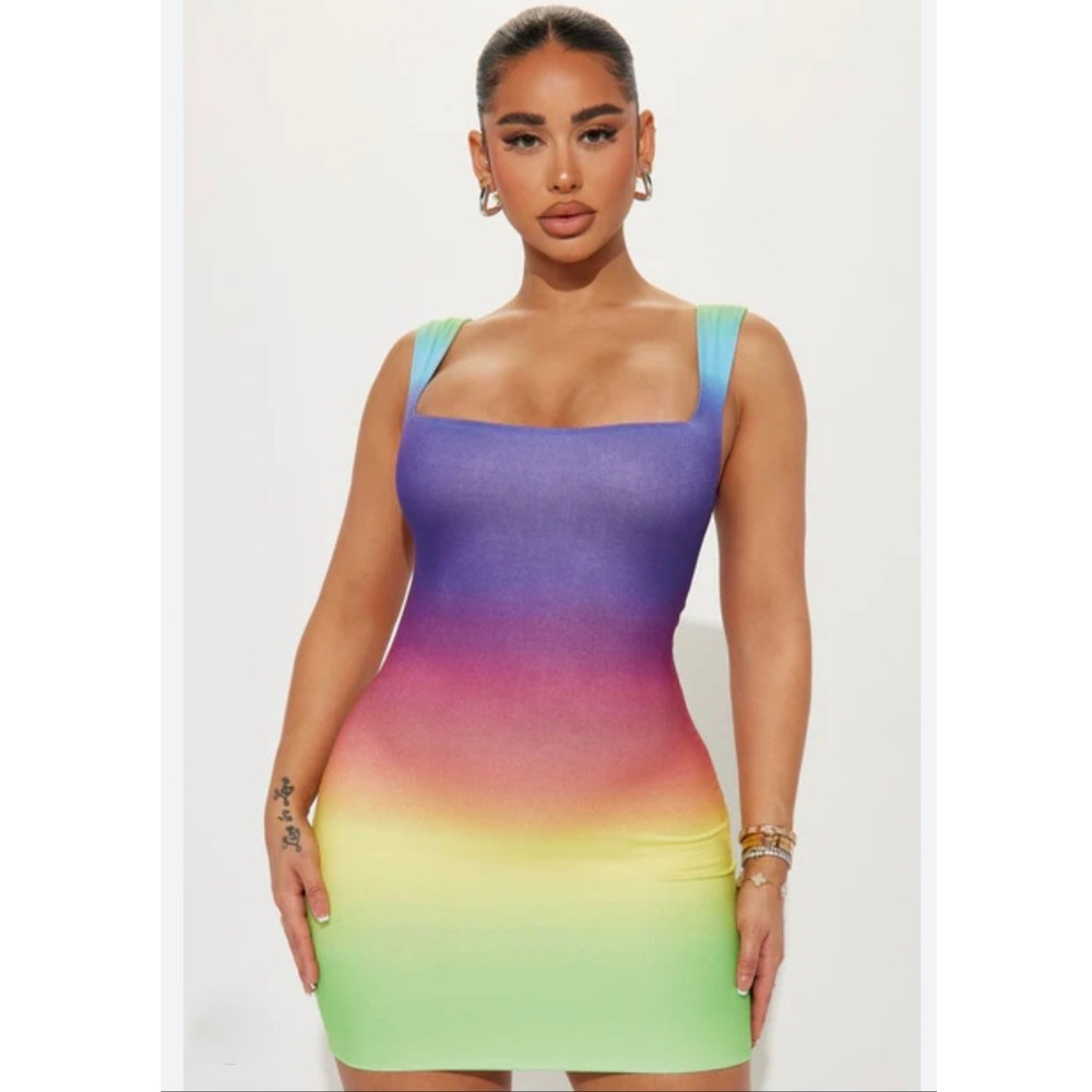 Fashion Nova rainbow‎ multicolor mini bodycon dress stretch new with tag medium